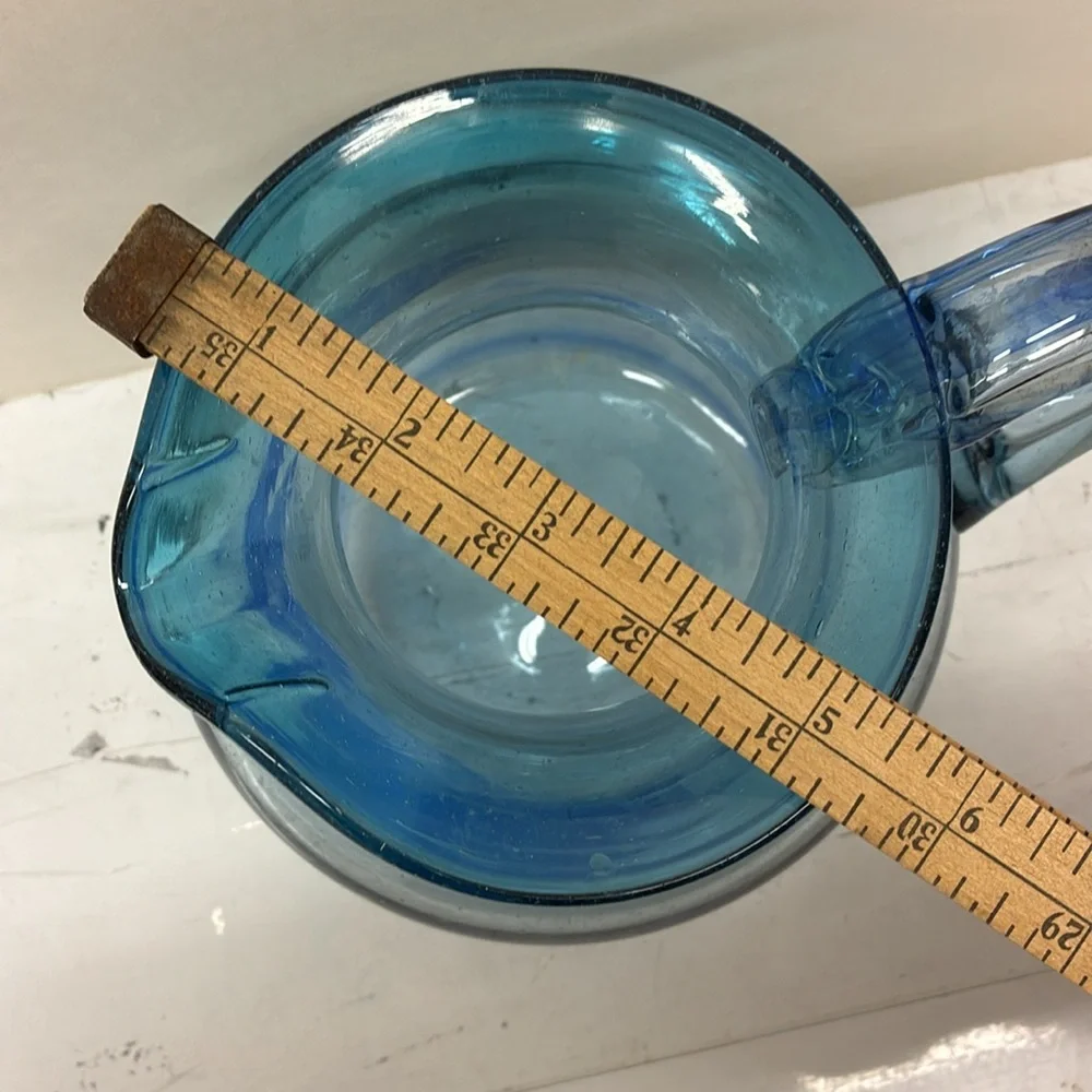 Hand Blown Blue Swirl Pitcher W/ Applied Handle Elegant Blue Glass Pitcher
